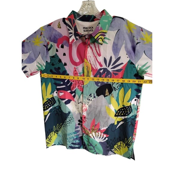 Peacock Sleeves Floral Beach Camp Hawaiian Button Up Shirt Mens Size Medium - Picture 6 of 6